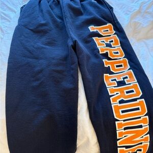 Pepperdine University Champion Navy sweatpants with Orange Lettering